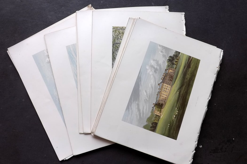 Morris Seats 1860 s Lot of 30 Antique Prints British Views: Antique Color Printed Woodblock Published 1866-1880 by William Mackenzie, London for "Picturesque Views of Seats of Noblemen and Gentlemen of Great Britain and Ireland" by the Rev. F. O. Morris. Print