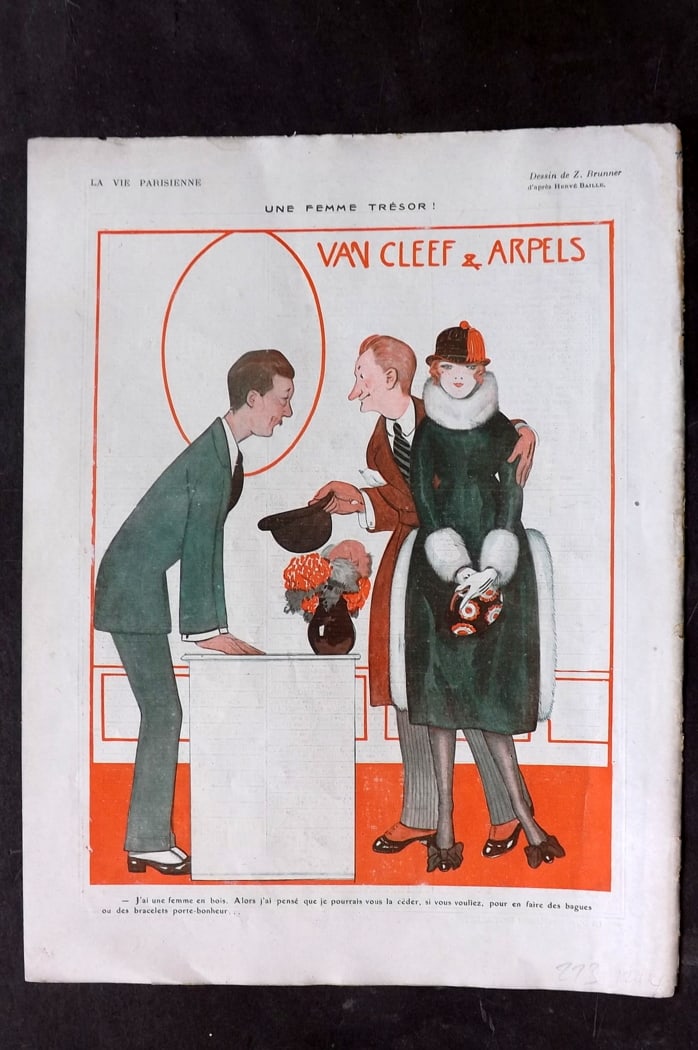 La Vie Parisienne 1917 Art Deco Print. Une Femme Tresor by Brunner: Lithograph Published 1917, Paris for "La Vie Parisienne" Illustrated by Lissac, Barbier, Vallet, Valee, Prejelan, Herouard, Fournier, Kuhn-Regnier, Georges L?onnec and others. Verso text, but none sho