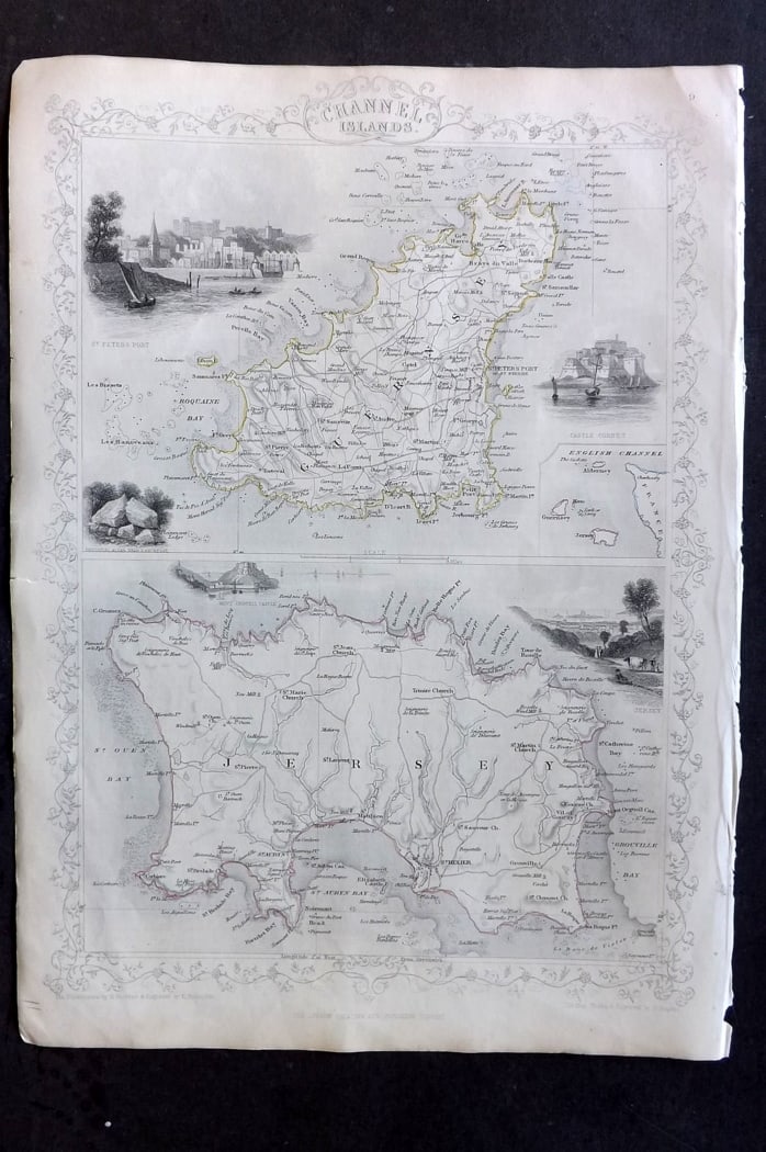 Tallis, John (Pub) 1851 Antique Map. Channel Islands. Guernsey Jersey (1 of 2)