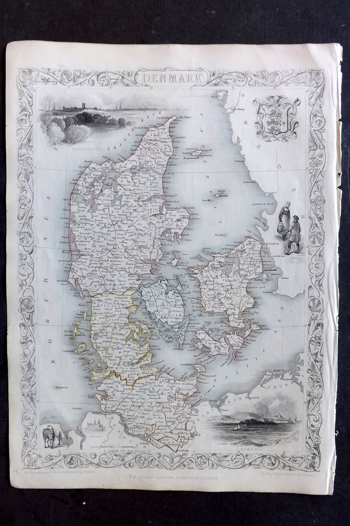 Tallis, John (Pub) 1851 Antique Map. Denmark (1 of 2)