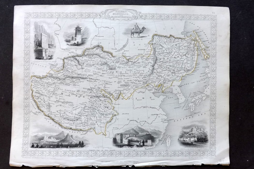 Tallis, John (Pub) 1851 Antique Map. Thibet, Mongolia and Mandchouria. Tibet China (1 of 2)
