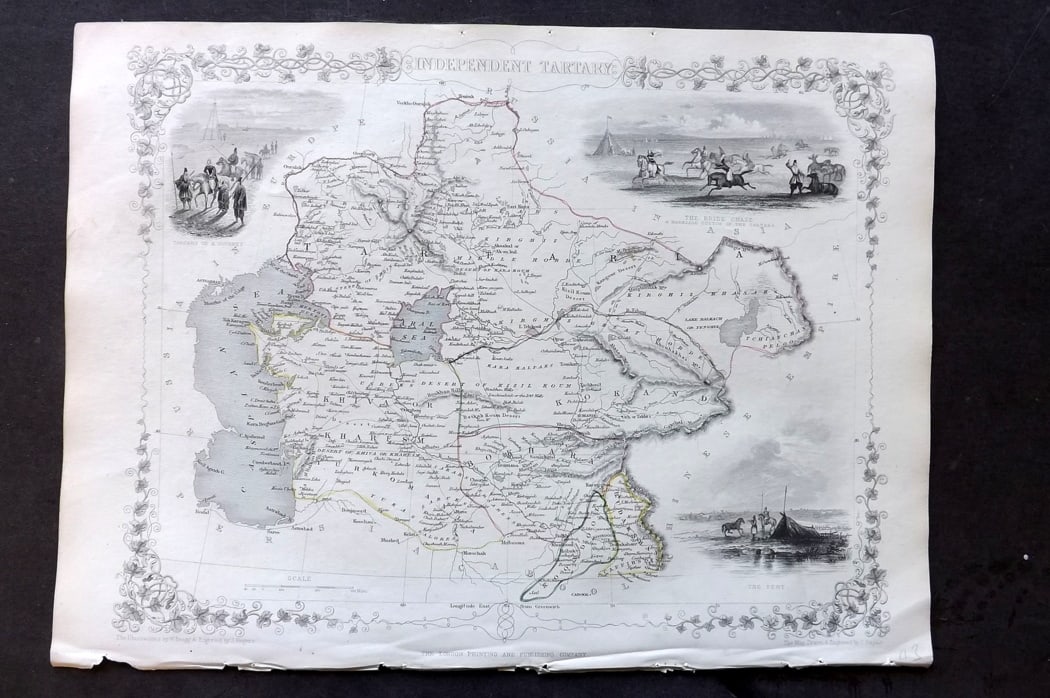 Tallis, John (Pub) 1851 Antique Map. Independent Tartary: Steel Engraved Map with Original Outline Hand Color Published 1851 by John Tallis, London for "The Illustrated Atlas and Modern History of the World" First Edition Edited by Robert Montgomery Martin.