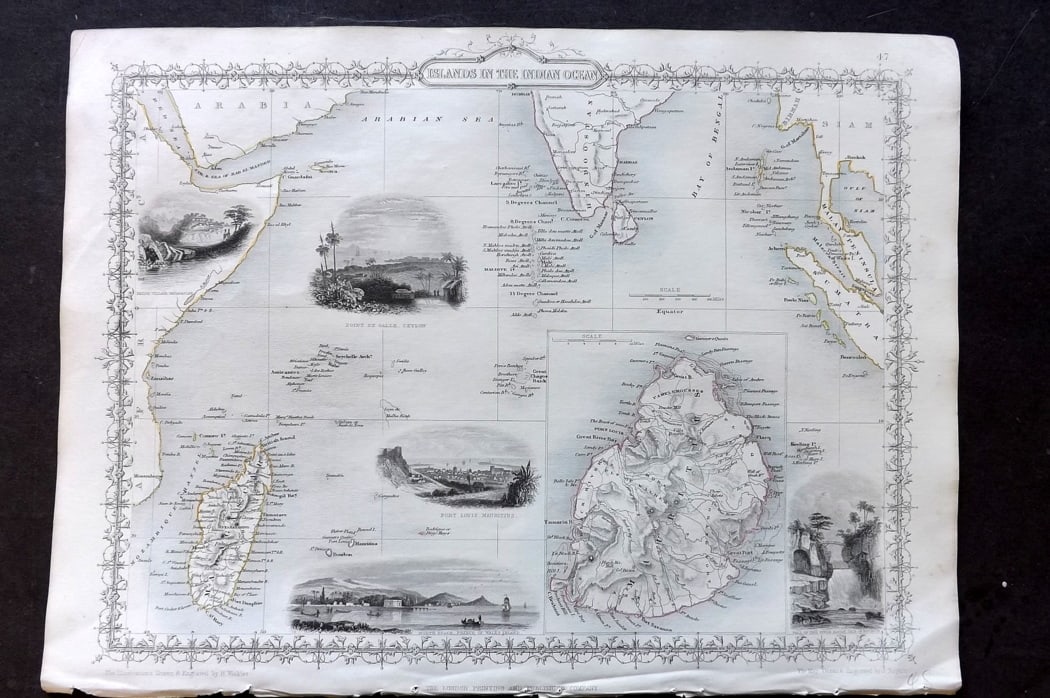 Tallis, John (Pub) 1851 Antique Map. Islands in the Indian Ocean. Mauritius Siam East Indies (1 of 2)