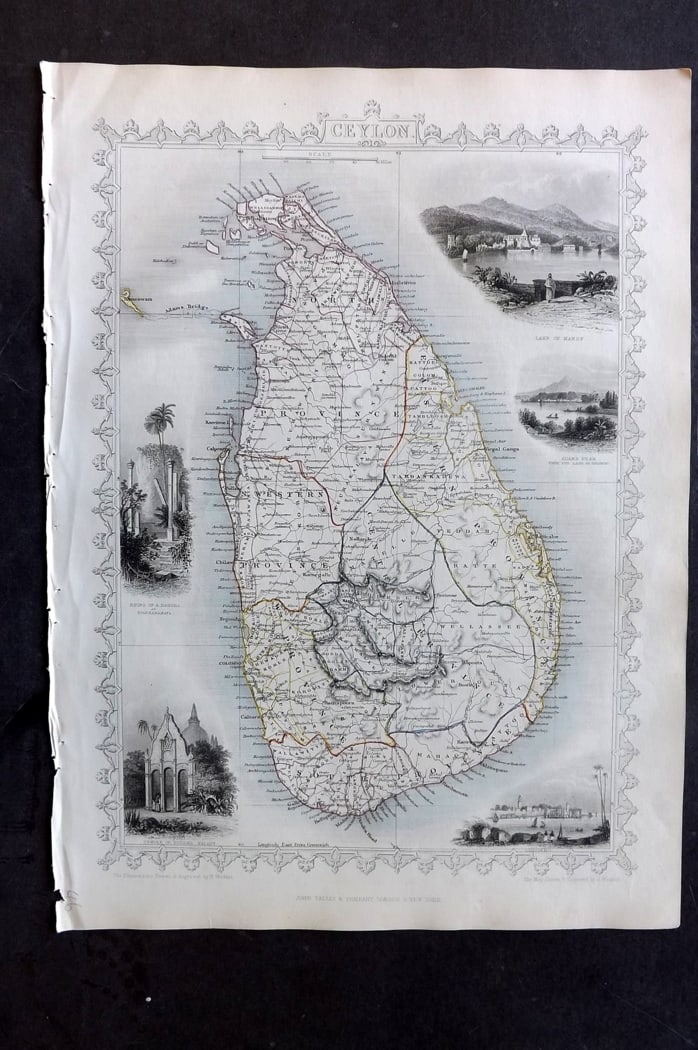 Tallis, John (Pub) 1851 Antique Map. Ceylon (1 of 2)