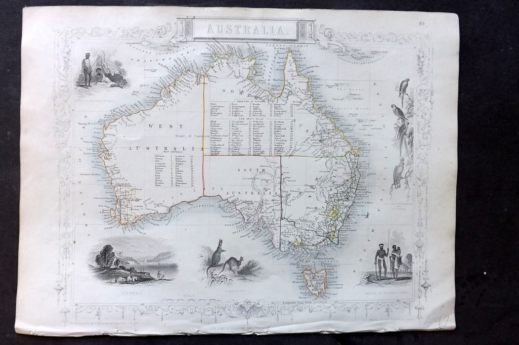 Tallis, John (Pub) 1851 Antique Map. Australia (1 of 2)