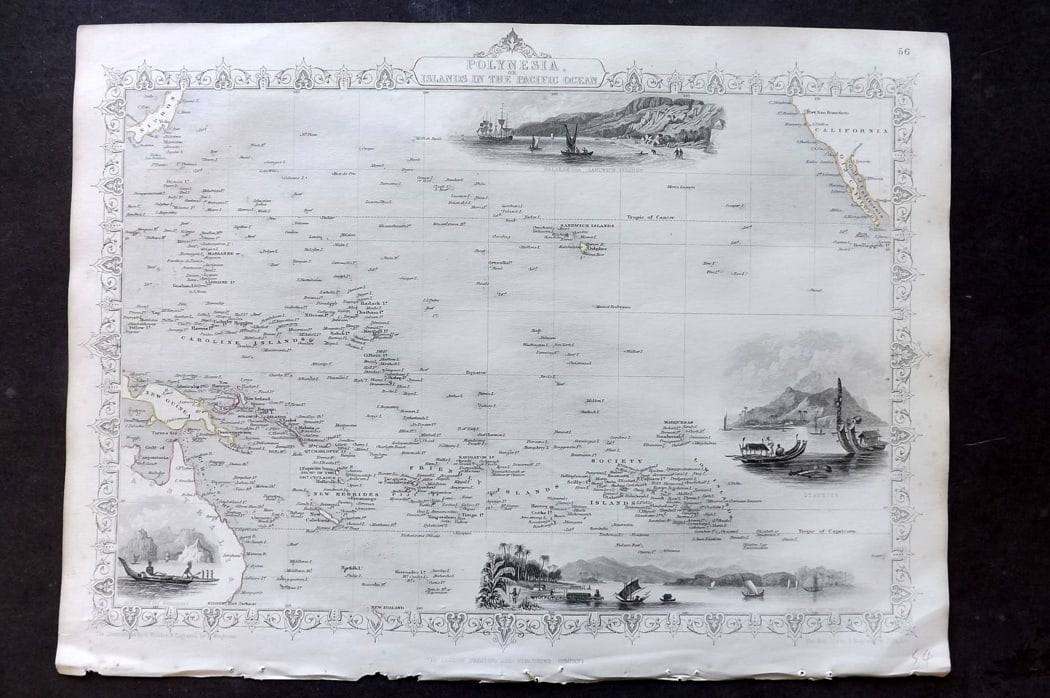 Tallis, John (Pub) 1851 Antique Map. Polynesia. Islands in the Pacific Ocean. Hawaii California (1 of 2)