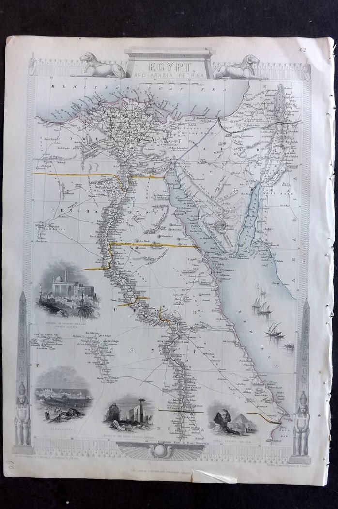 Tallis, John (Pub) 1851 Antique Map. Egypt and Arabia Petraea (1 of 2)