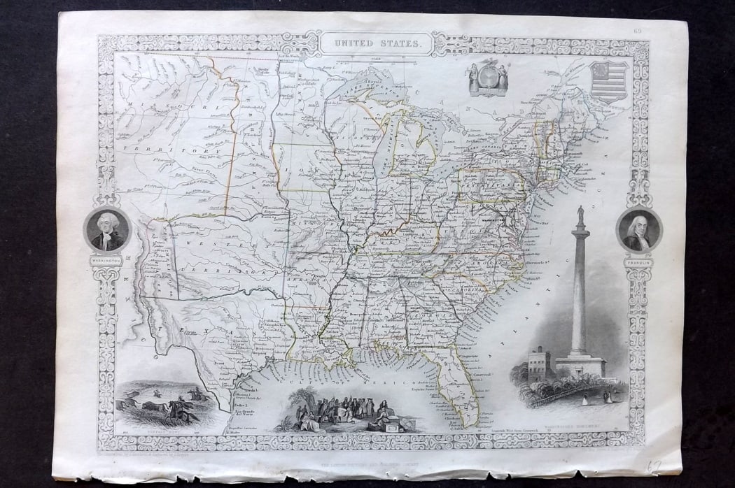 Tallis, John (Pub) 1851 Antique Map. United States USA (1 of 2)