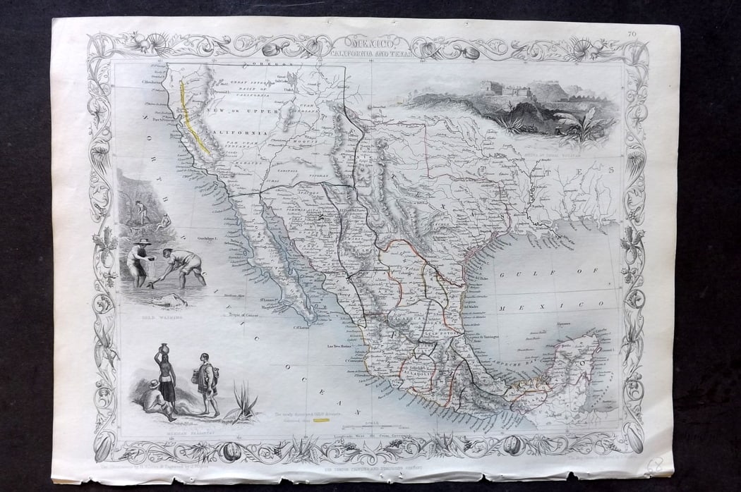 Tallis, John (Pub) 1851 Antique Map. Mexico, California and Texas. Gold Rush (1 of 2)
