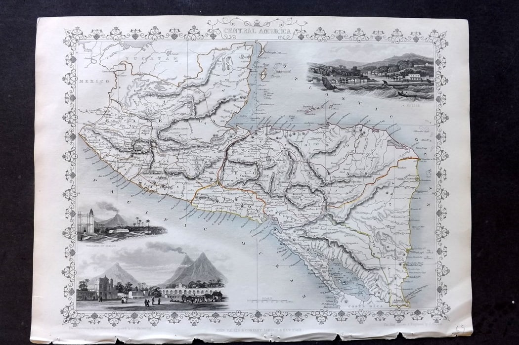 Tallis, John (Pub) 1851 Antique Map. Central America: Steel Engraved Map with Original Outline Hand Color Published 1851 by John Tallis, London for "The Illustrated Atlas and Modern History of the World" First Edition Edited by Robert Montgomery Martin.