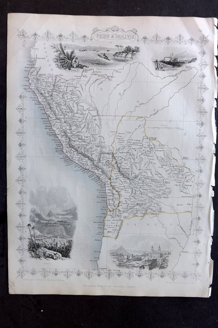 Tallis, John (Pub) 1851 Antique Map. Peru and Bolivia (1 of 2)
