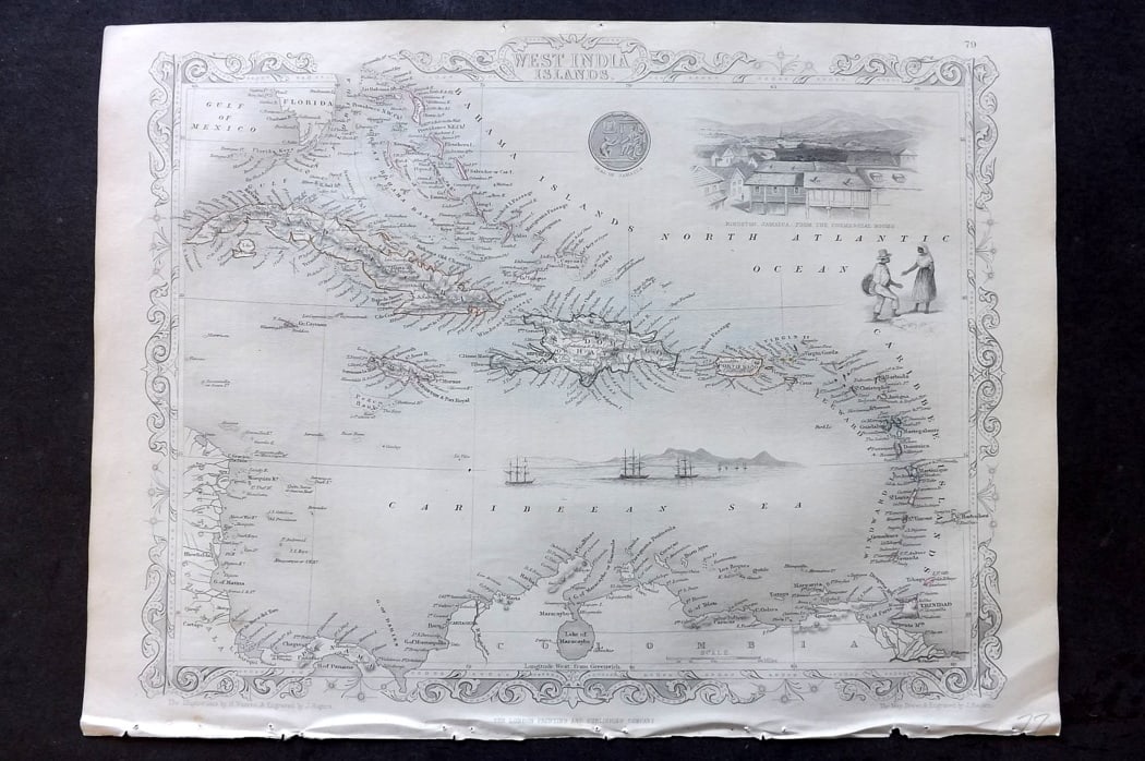 Tallis, John (Pub) 1851 Antique Map. West India Islands West Indies Caribbean (1 of 2)