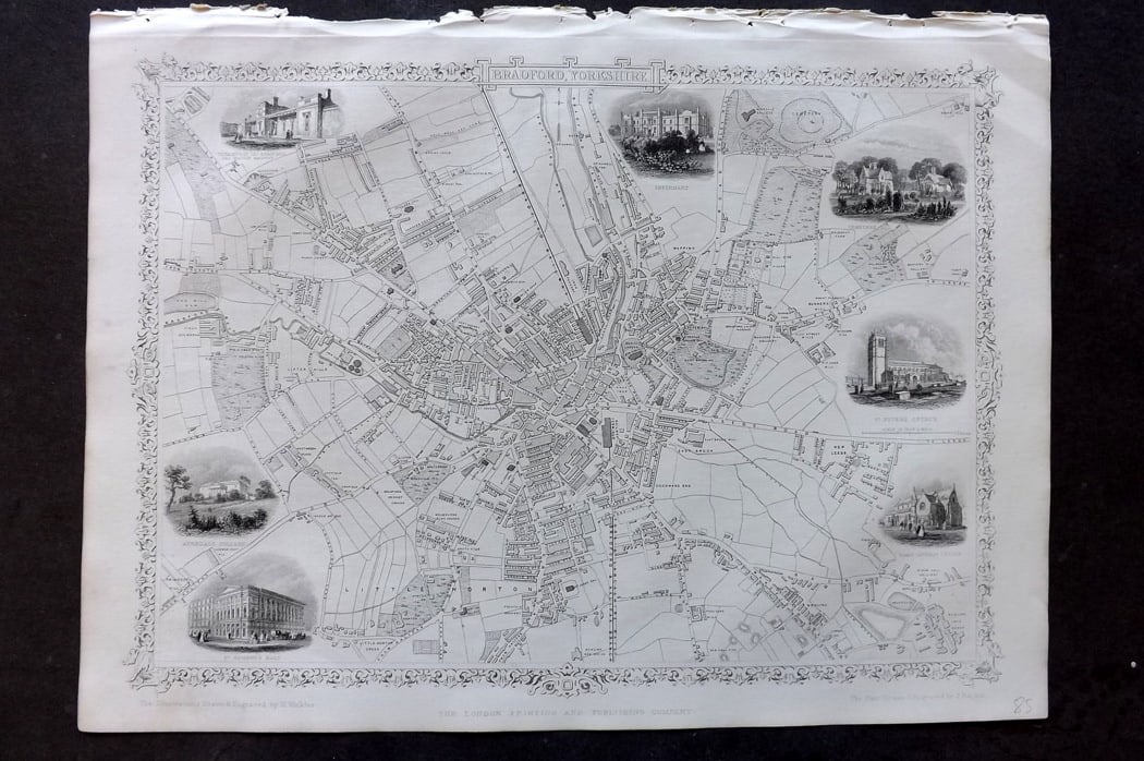 Tallis, John (Pub) 1851 Antique Map. Bradford, Yorkshire City Plan (1 of 2)