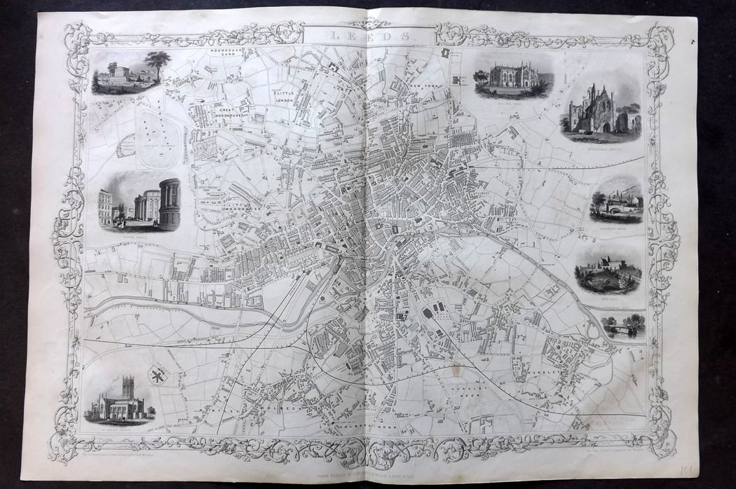 Tallis, John (Pub) 1851 LG Antique Map. Leeds Yorkshire City Plan (1 of 2)