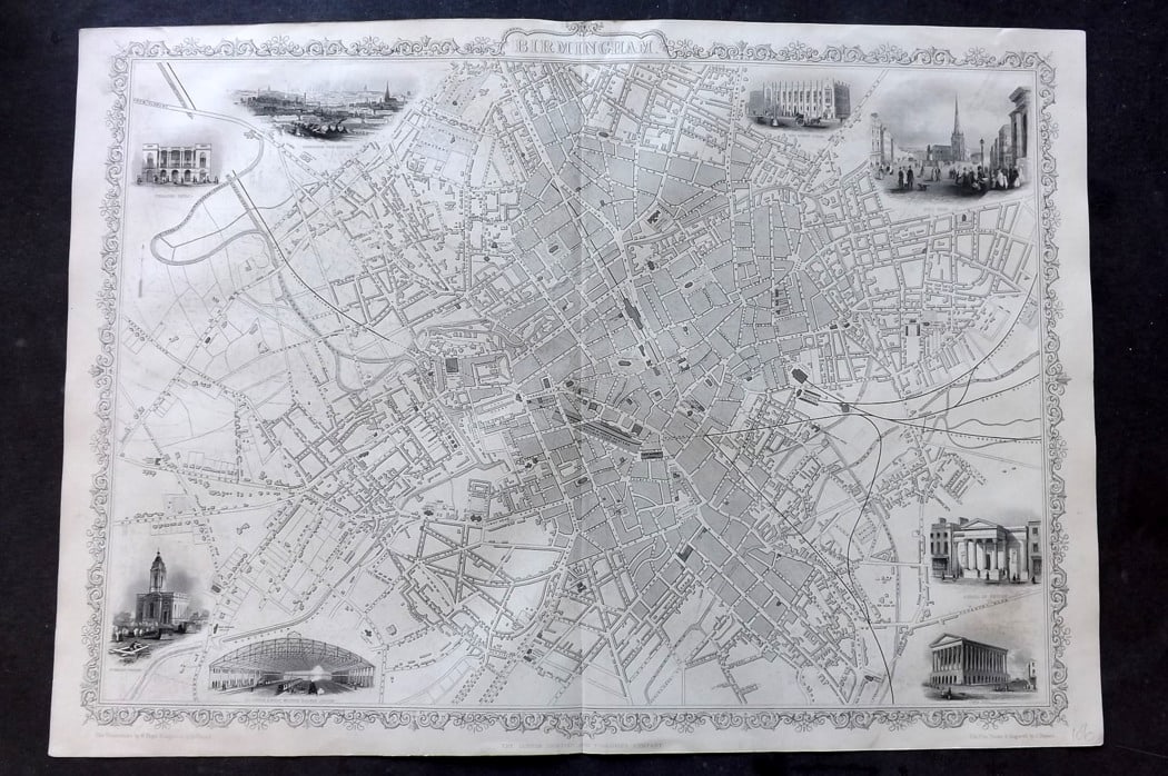 Tallis, John (Pub) 1851 LG Antique Map. Birmingham: Steel Engraved Map Published 1851 by John Tallis, London for "Index-Gazetteer of the World..." First Edition Edited by Robert Montgomery Martin. Drawn & Engraved by John Rapkin. Rare. Paper Size: 20.5