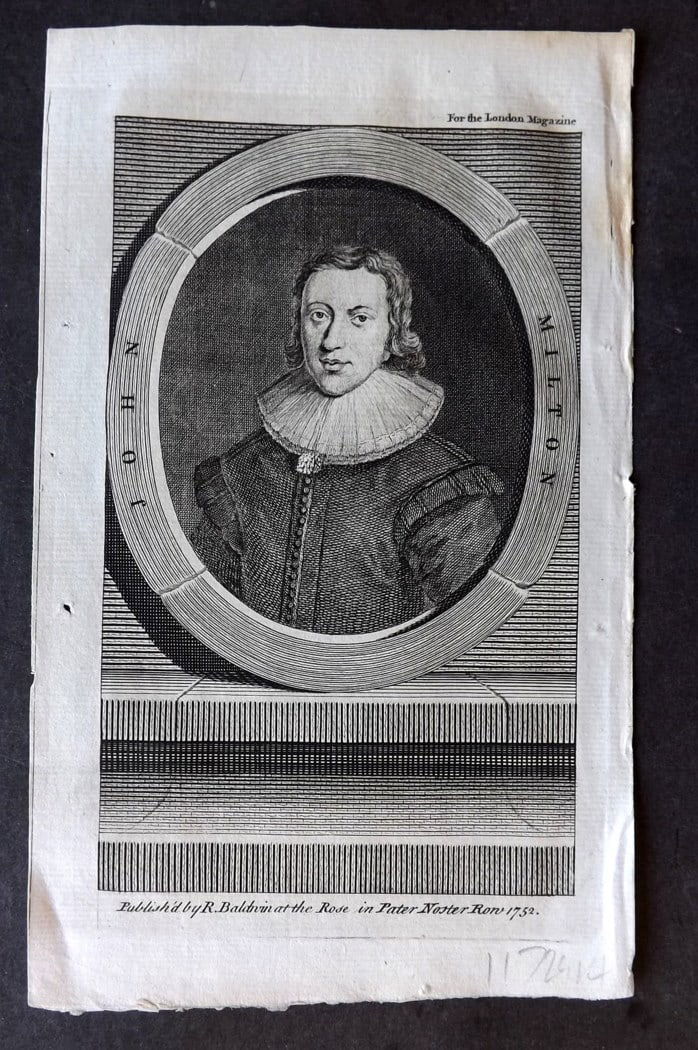 London Mag 1752 Portrait Print. John Milton (1 of 1)