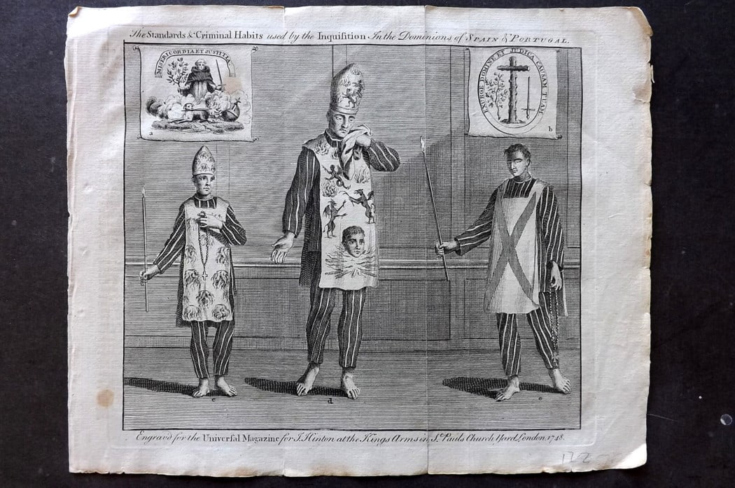 Universal Mag. 1748 Print. Spanish Inquisition - Standards & Criminal Habbits. Spain Portugal (1 of 1)