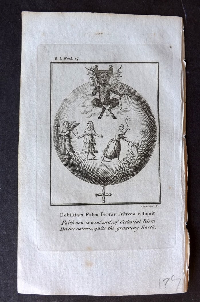 Quarles, Francis 1808 Emblem Print. Satan Devil, Globe (1 of 1)