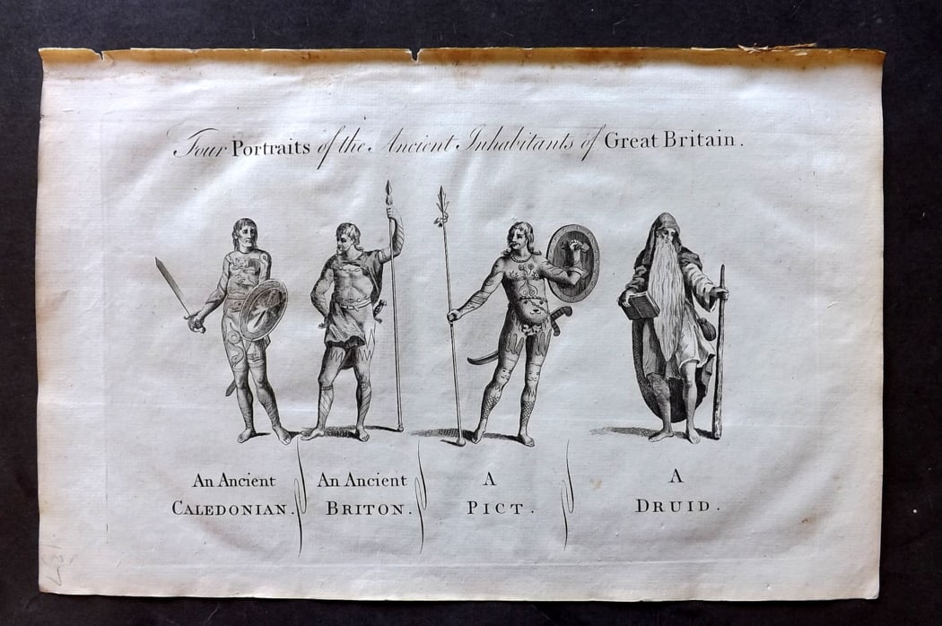 Raymond, George 1787 Folio Print. A Druid, Pict, Roman & Ancient Briton: Folio Copper Plate Published 1787, London for "A New, Universal and Impartial History of England" also titled "Raymond's History of England" by George Frederick Raymond. Paper Size: 14 x 9 inch (36 x 