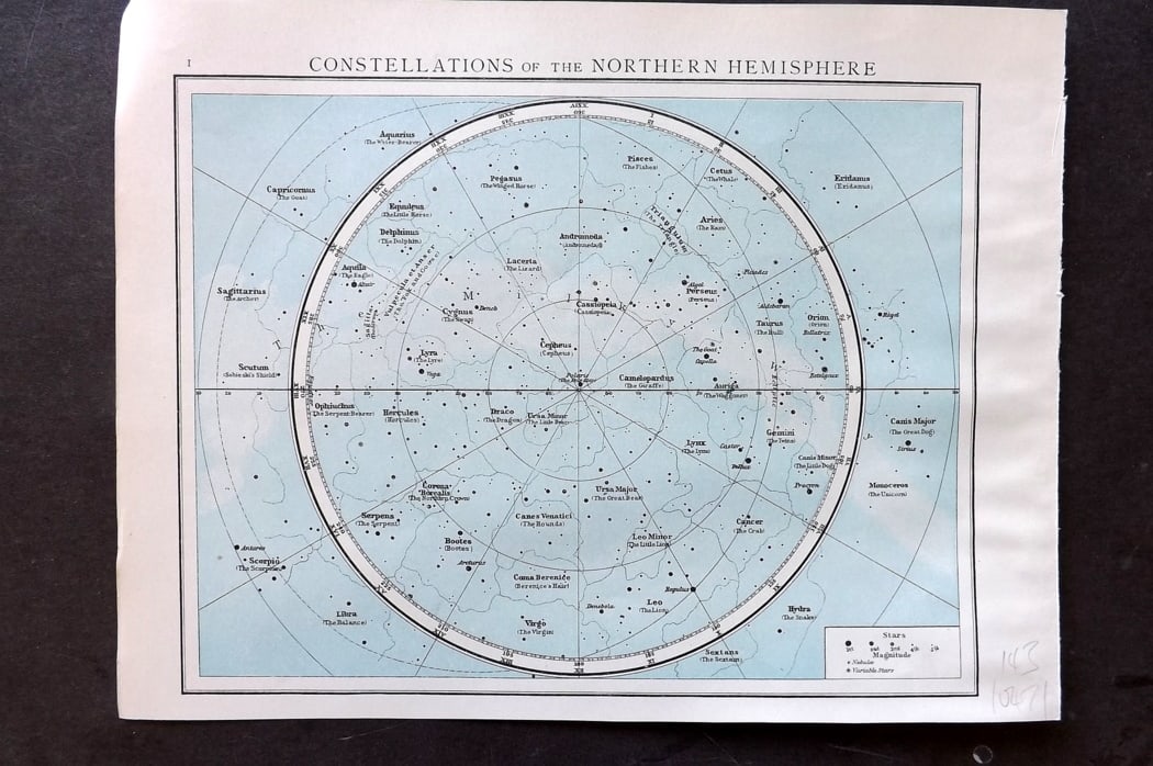 Times Atlas 1895 Astronomy Celestial Map. Constellations of the Northern Hemisphere (1 of 1)