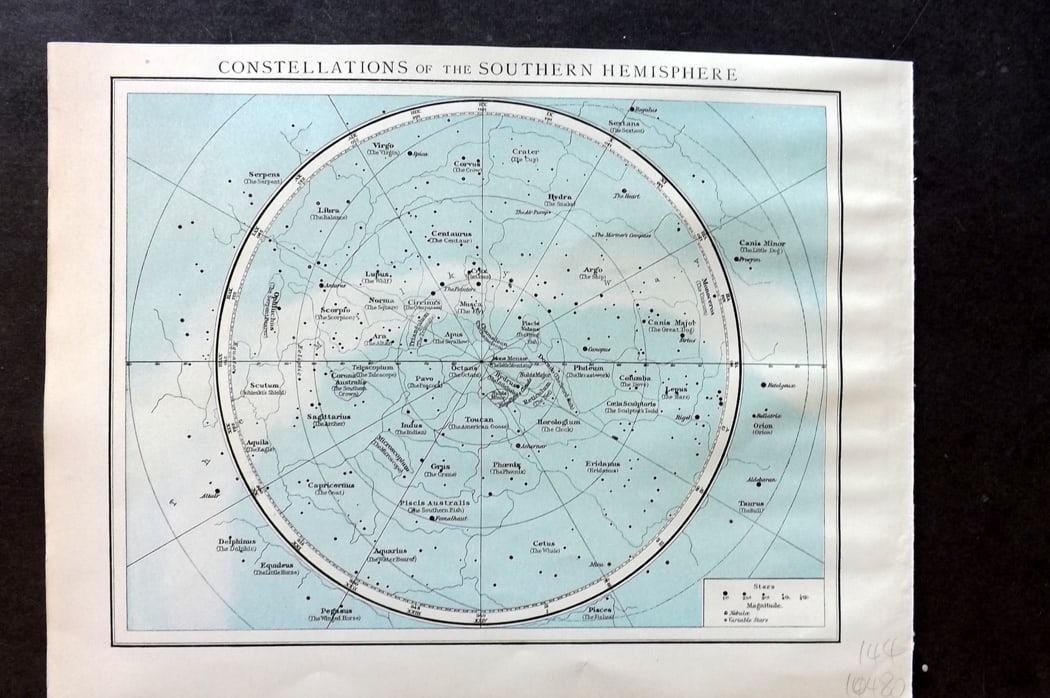Times Atlas 1895 Astronomy Celestial Map. Constellations of the Southern Hemisphere (1 of 1)