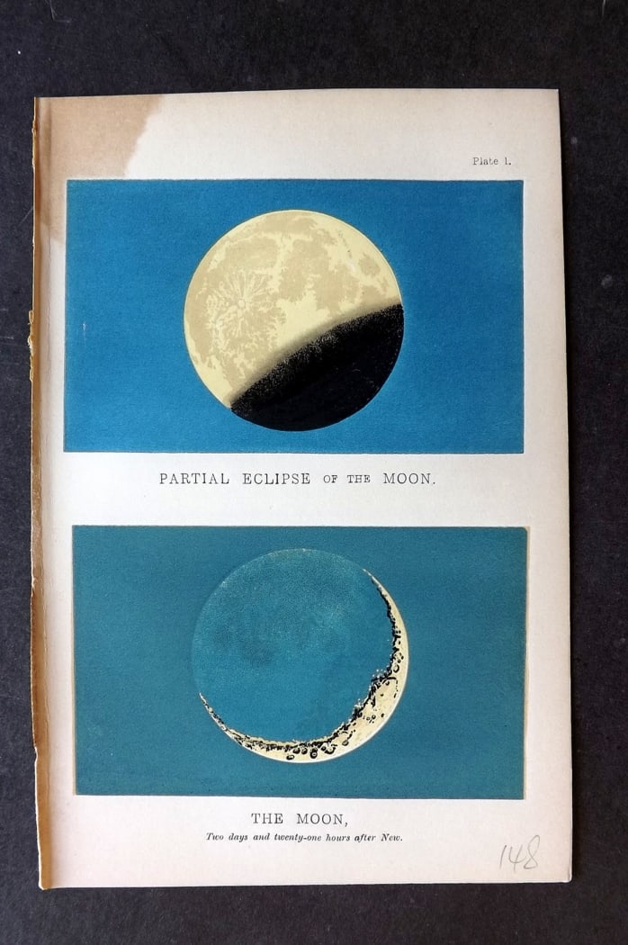 Ward, Mrs Mary 1869 Astronomy Print. Partial Eclipse of the Moon, The Moon (1 of 1)