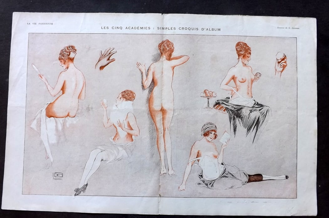 La Vie Parisienne 1917 Art Deco Double Print. Le Cinq Academies by Leonnec (1 of 1)
