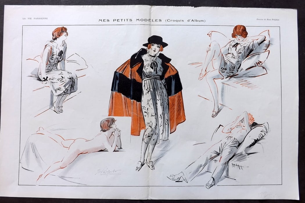 La Vie Parisienne 1919 Art Deco Double Print. Mes Petits Modeles by Prejelan: Lithographs Published 1863-1970, Paris for "La Vie Parisienne" Illustrated by Lissac, Barbier, Vallet, Valee, Prejelan, Herouard, Fournier, Kuhn-Regnier, Georges L?onnec and others. Verso text, but no