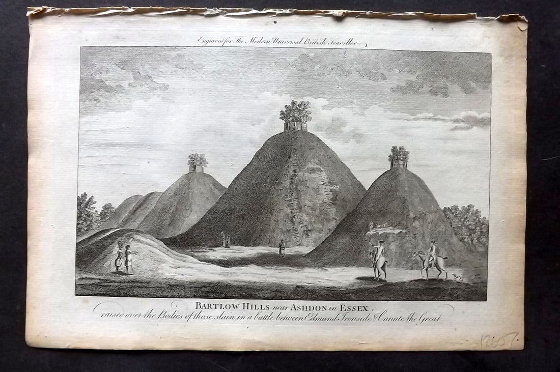 Burlington, Charles 1779 Folio Print. Bartlow Hills near Ashdon in Essex: Folio Copper Plate Published 1779 by J. Cooke, London for "The Modern Universal British Traveller or, a New, Complete, and Accurate tour Through England, Wales, Scotland, and the Neighbouring Islands"