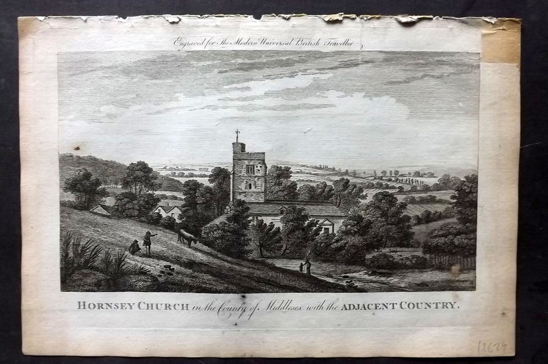 Burlington, Charles 1779 Folio Print. Hornsey Church, Middlesex London: Folio Copper Plate Published 1779 by J. Cooke, London for "The Modern Universal British Traveller or, a New, Complete, and Accurate tour Through England, Wales, Scotland, and the Neighbouring Islands"