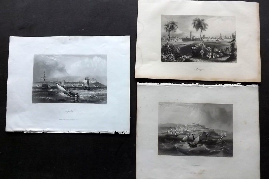 Morocco 1847-C1860 Lot of 3 Steel Engraved Views. Mogador, Tangiers: Steel Engravings Published London 1844-7 for "Payne's Universum or Pictorial World" Edited by Charles Edwards. Most plates engraved by Payne. Together with one other from Wright's Cyclopedia, C1860. P