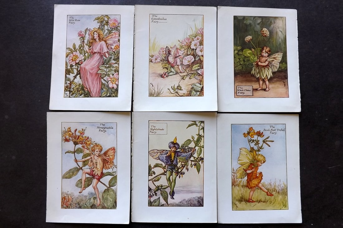 Barker, Cicely Mary C1940 Lot of 6 Flower-Fairy Prints - Summer Fairies: Lithographs Published C1935-45 by Blackie & Son, London & Glasgow for the "Flower-Fairies" Series by Cicely Mary Barker. Reverse side blank. Paper Size: 5.5 x 4 inch (14 x 10cm) Good Condition