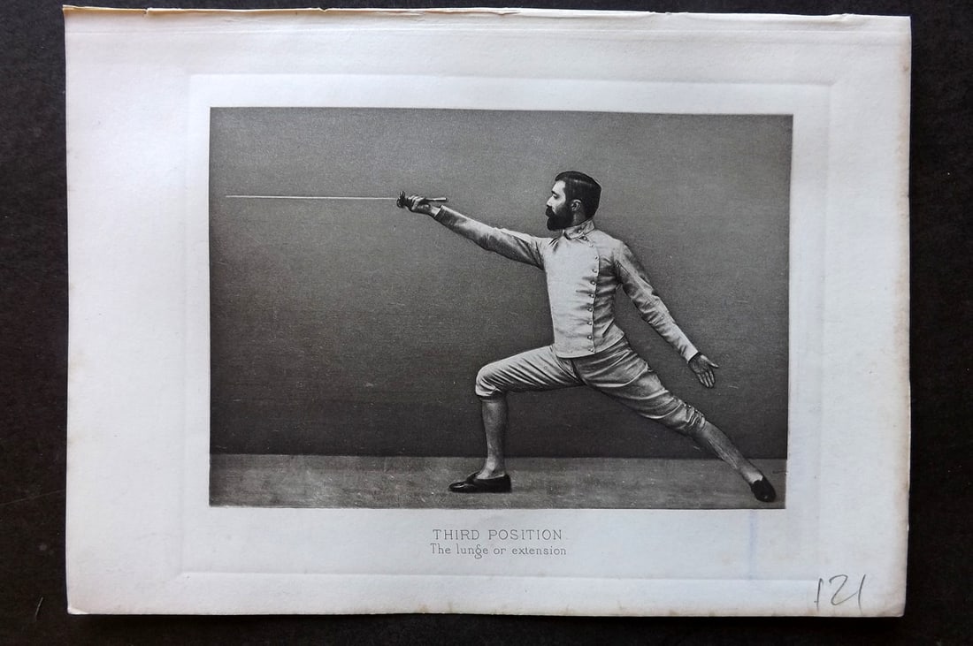 Badminton Library 1889 Antique Sword Fencing Print. Third Position. The Lunge or Extension. (1 of 1)