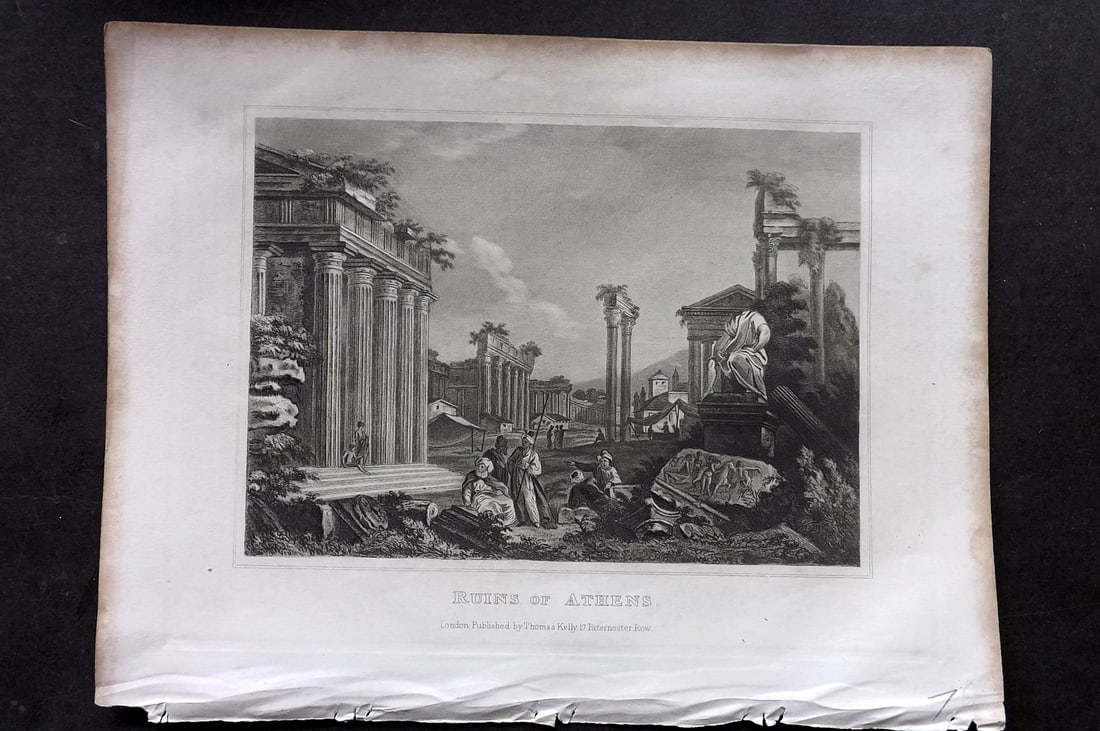 Kelly, Christopher 1841 Antique Print. Ruins of Athens, Greece: Steel Engraving Published 1841, London for "An Authentic History and Entertaining Description of the World and its Inhabitants..." by Christopher Kelly and Thomas Bartlett. Paper Size: 10.5 x 8 inch (