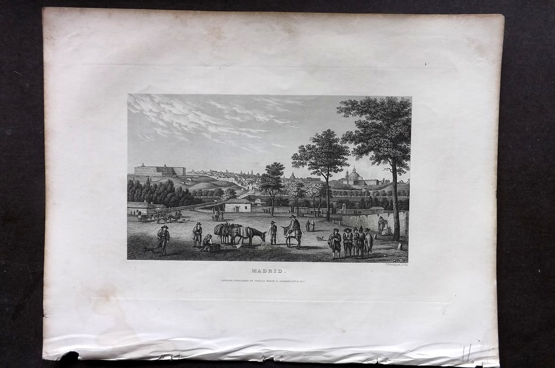 Kelly, Christopher 1841 Antique Print. Madrid, Spain: Steel Engraving Published 1841, London for "An Authentic History and Entertaining Description of the World and its Inhabitants..." by Christopher Kelly and Thomas Bartlett. Paper Size: 10.5 x 8 inch (
