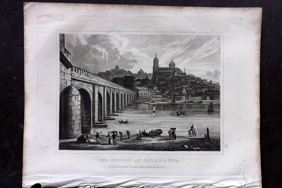 Kelly, Christopher 1841 Antique Print. Bridge at Salamanca, Spain: Steel Engraving Published 1841, London for "An Authentic History and Entertaining Description of the World and its Inhabitants..." by Christopher Kelly and Thomas Bartlett. Paper Size: 10.5 x 8 inch (