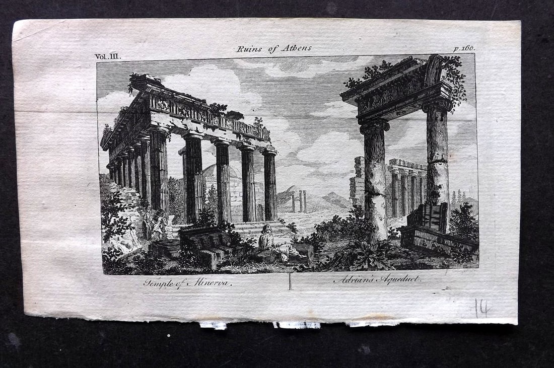 Newbery & Carnan (Pub) 1768 Antique Print. Greece - Athens Temple of Minerva, Adrian's Aqueduct: Copper Plate Published 1767-68 by Newbery and Carnan, London for "The Wonders of Nature and Art?" Paper Size: 6.5 x 4 inch (17 x 10cm) Good Condition