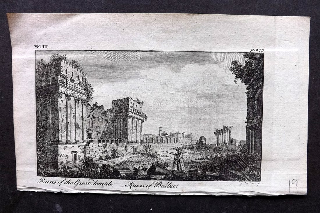 Newbery & Carnan (Pub) 1768 Antique Print. Lebanon - Ruins of the Great Temple Balbec: Copper Plate Published 1767-68 by Newbery and Carnan, London for "The Wonders of Nature and Art?" Paper Size: 6.5 x 4 inch (17 x 10cm) Good Condition
