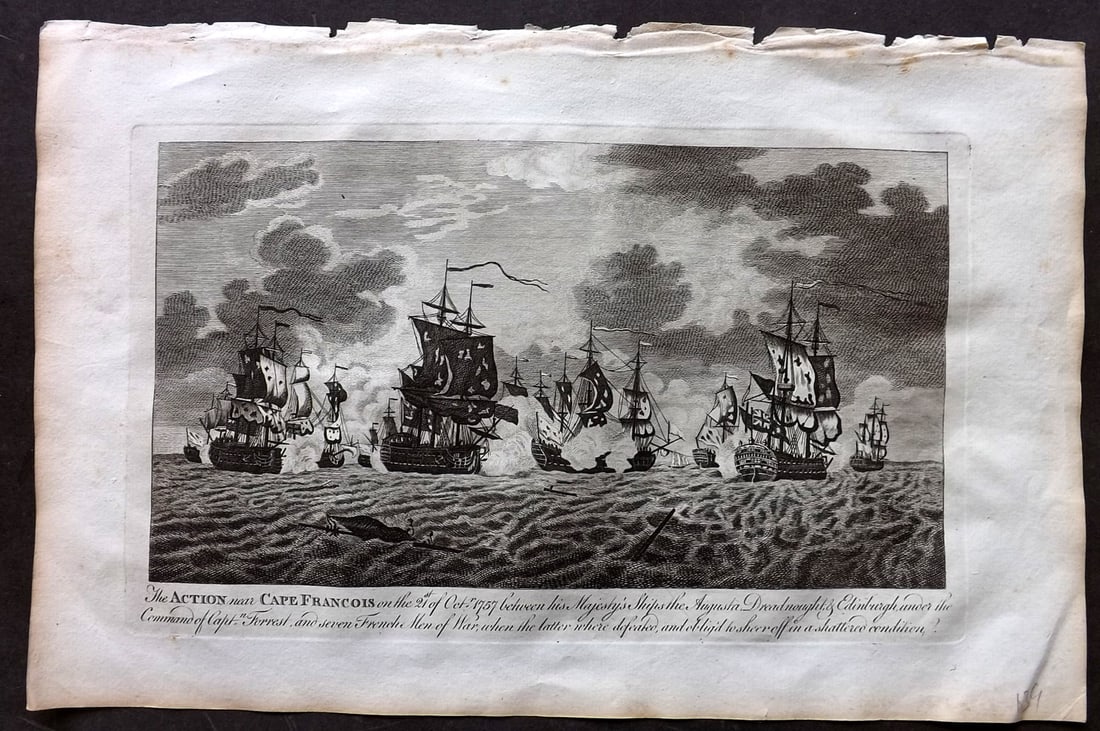 Raymond, George 1787 Folio Ship Print. Action near Cape Francois 1757 (1 of 1)