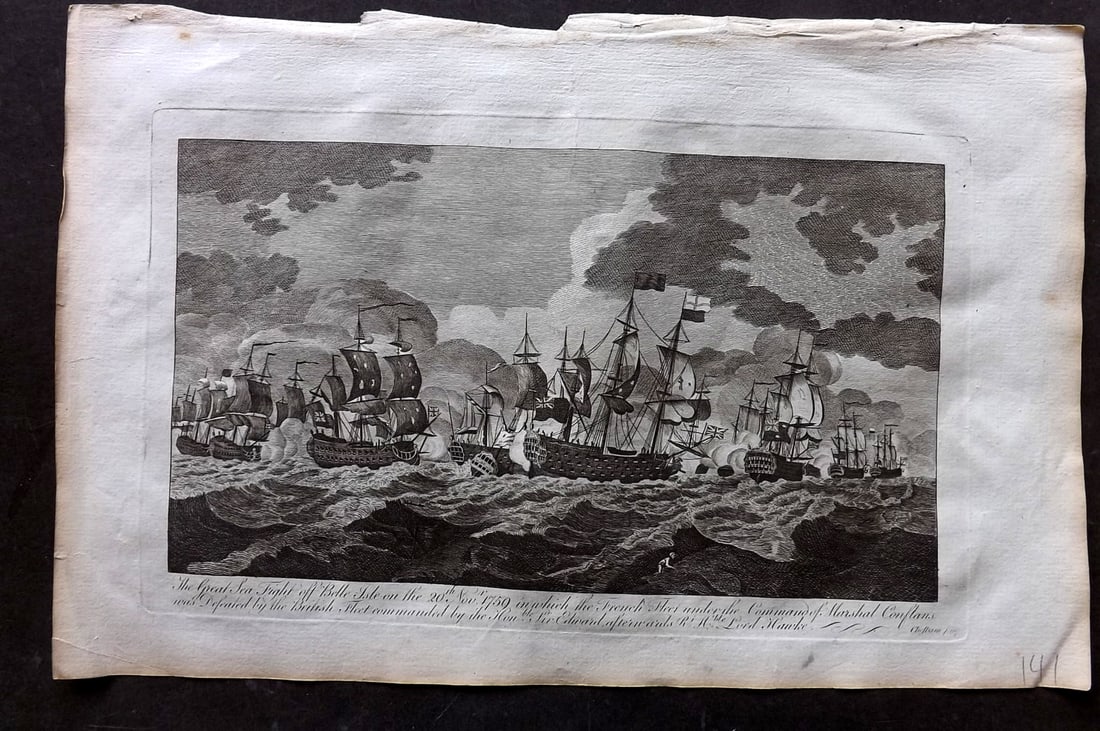 Raymond, George 1787 Folio Ship Print. Naval Fight at Belle Isle, France, 1759 (1 of 1)