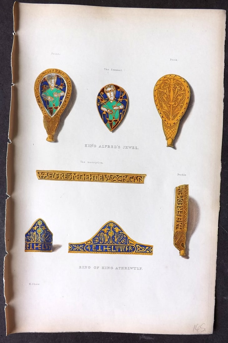 Shaw, Henry 1843 Hand Col Print. King Alfred's Jewel, Ring of King Athelwulf (1 of 1)