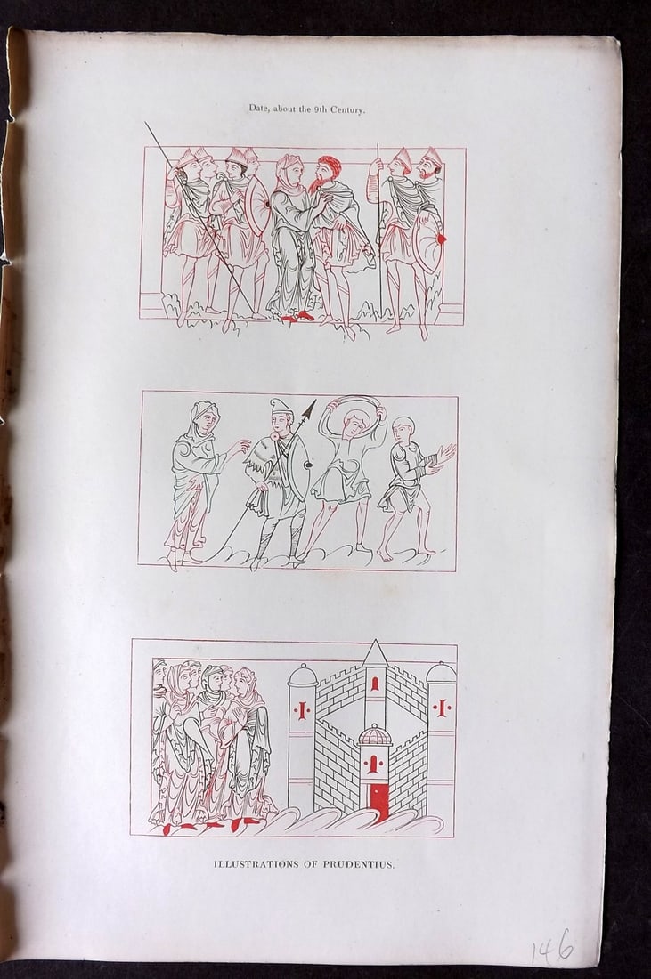 Shaw, Henry 1843 Antique Print. Illustrations of Prudentius (1 of 1)