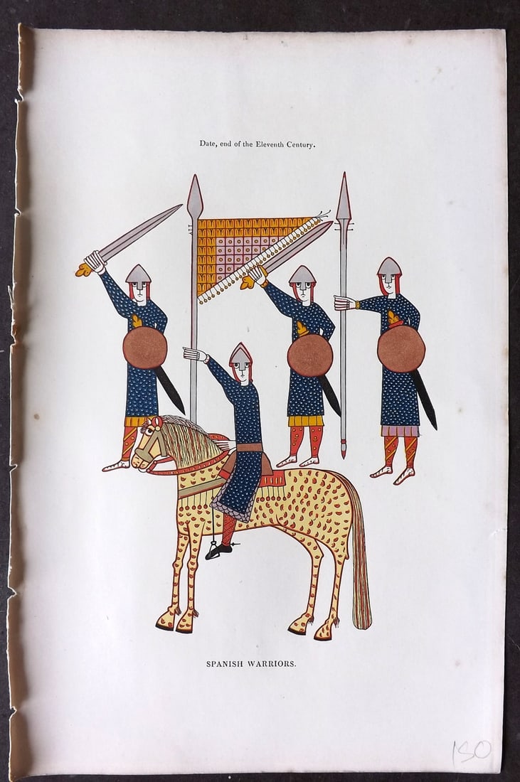 Shaw, Henry 1843 Hand Col Print. Spanish Warriors (1 of 1)