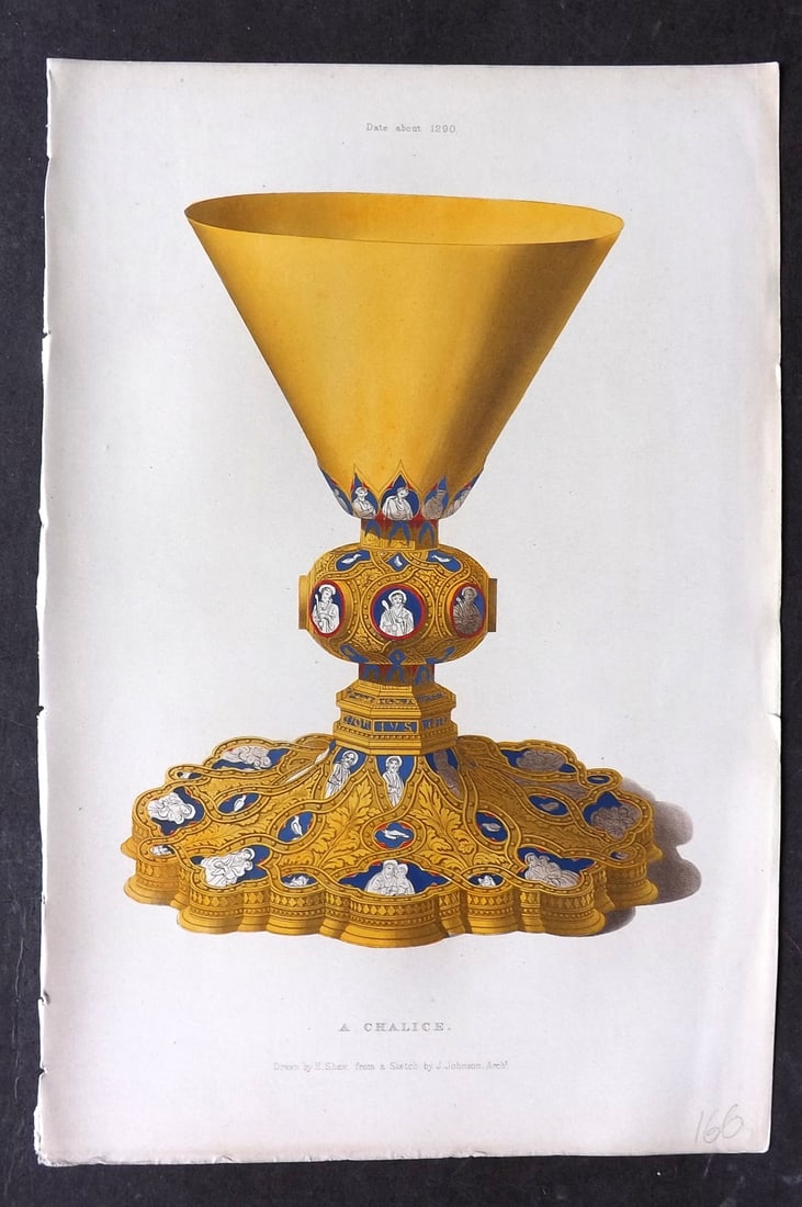 Shaw, Henry 1843 Fine Hand Col Print. A Chalice about 1290 (1 of 1)