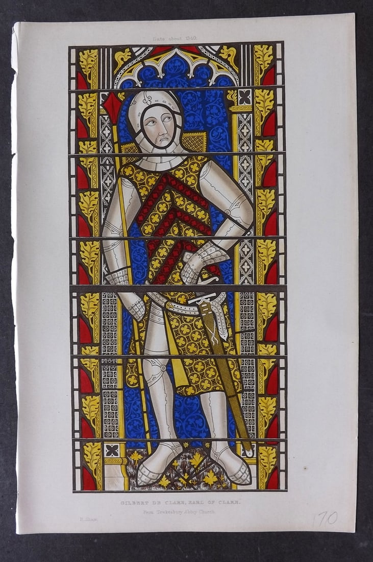 Shaw, Henry 1843 Fine Hand Col Print. Gilbert de Clare, Earl of Clare from Tewkesbury Abbey (1 of 1)