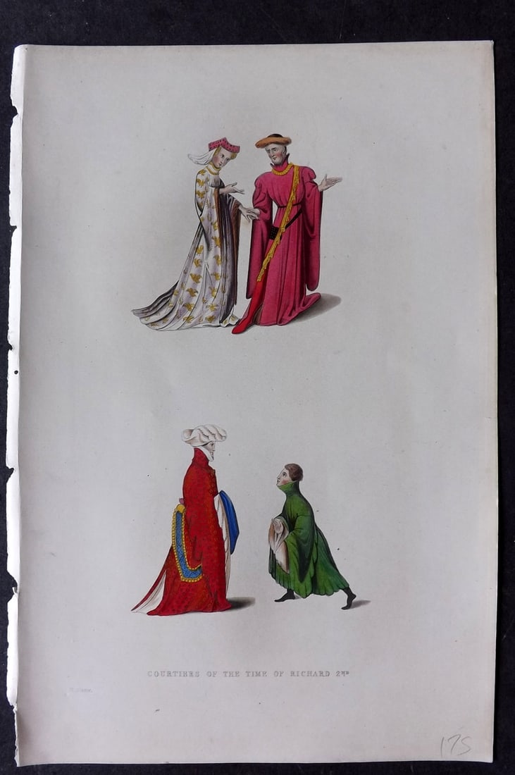 Shaw, Henry 1843 Hand Col Print. Courtiers of the time of Richard 2nd (1 of 1)