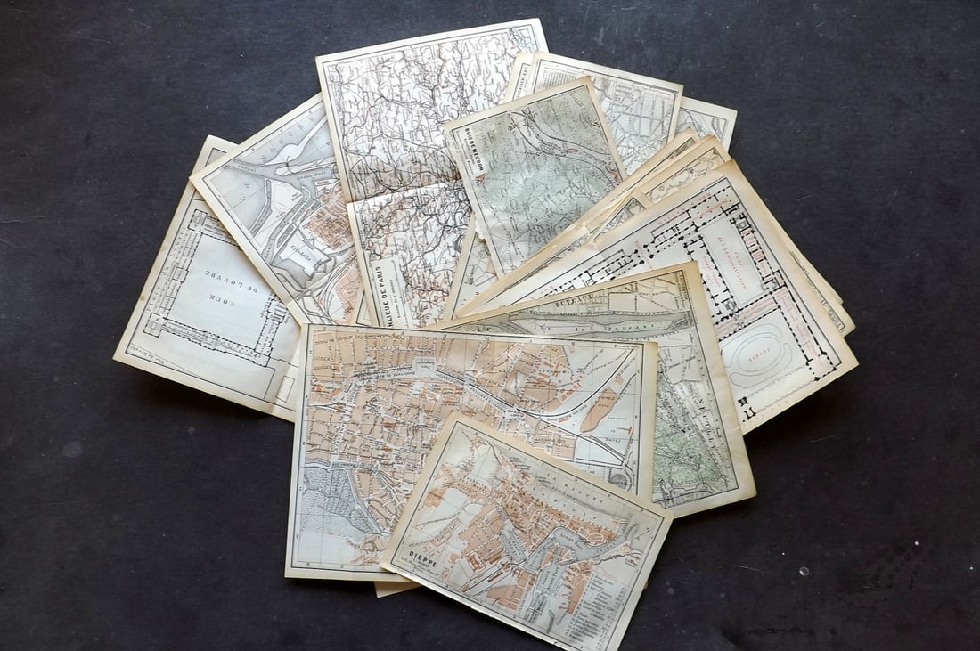 Baedeker, Karl 1891 Lot of 19 Maps & Plans of Paris & Northern France (1 of 3)