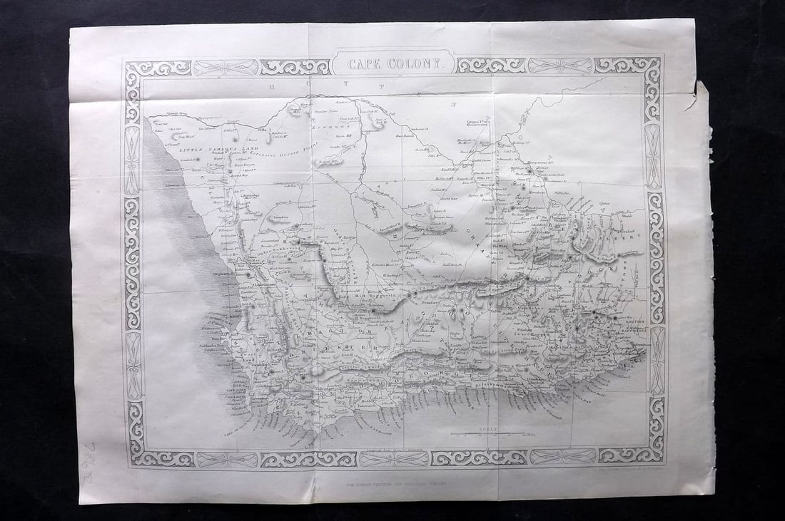 Wright & Rapkin 1860 Antique Map. Cape Colony, South Africa: Antique Steel Engraved Map Published 1860 by The London Printing & Published Company, London for "The Royal Dictionary-Cyclopedia for Universal Reference" by Thomas Wright. Drawn & Engraved by John Ra
