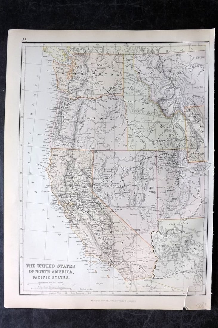 Weller & Blackie 1882 Antique Map. USA - North America Pacific States (1 of 1)