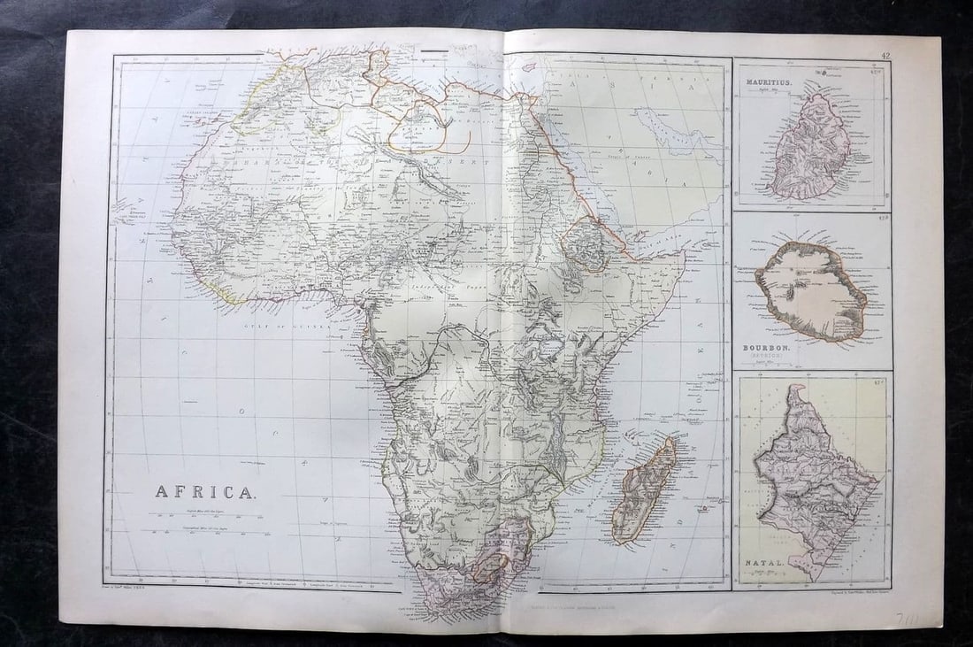 Weller & Blackie 1882 Antique Map. Africa: Antique Lithograph Map Published 1882 by Blackie & Son, London for "The Comprehensive Atlas & Geography of the World" by W. G. Blackie. Maps by Edward Weller. Centre fold as issued. Paper Size: 22 x 1